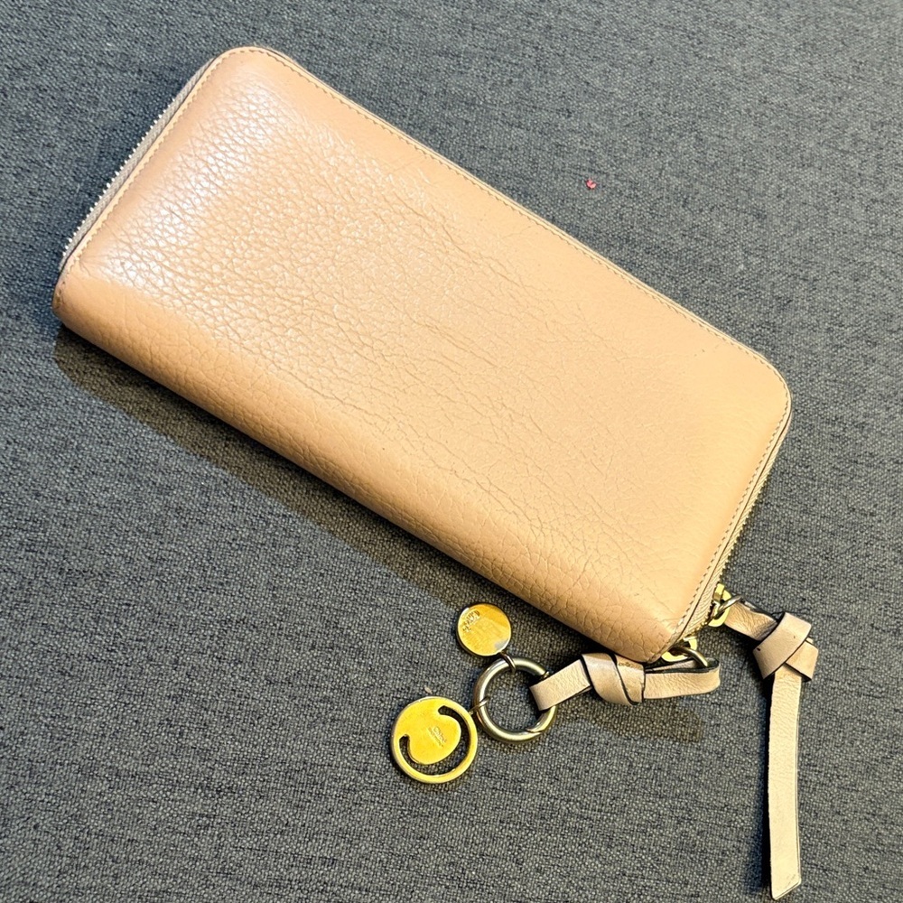 Chloe Nude Leather Wristlet with Gold Accents